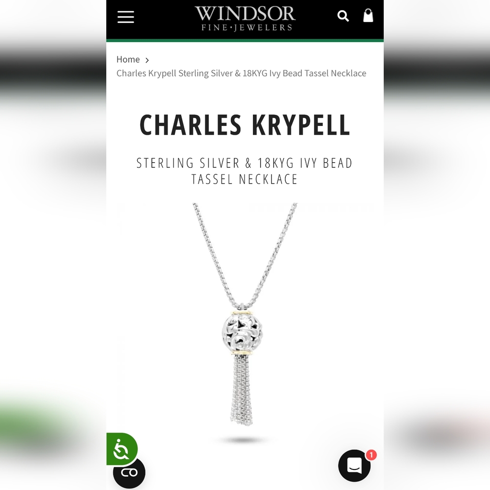Two Tone Tassel Necklace, 18k YG & Sterling Silver, Charles Krypell